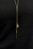 dagger and hand pendant lariat necklace - gold / silver