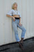 vintage cropped top - white / black stripe - size medium