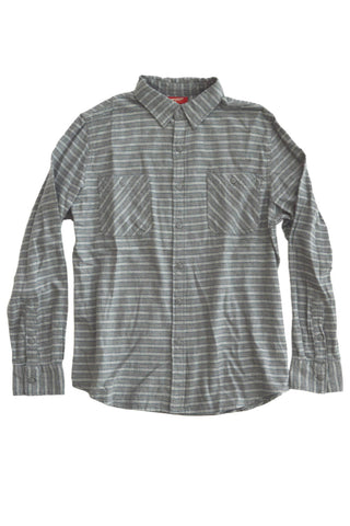 flannel collared shirt - gray / teal stripe - size large