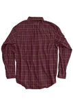 windowpane plaid collared shirt - burgundy / lt brown- size medium