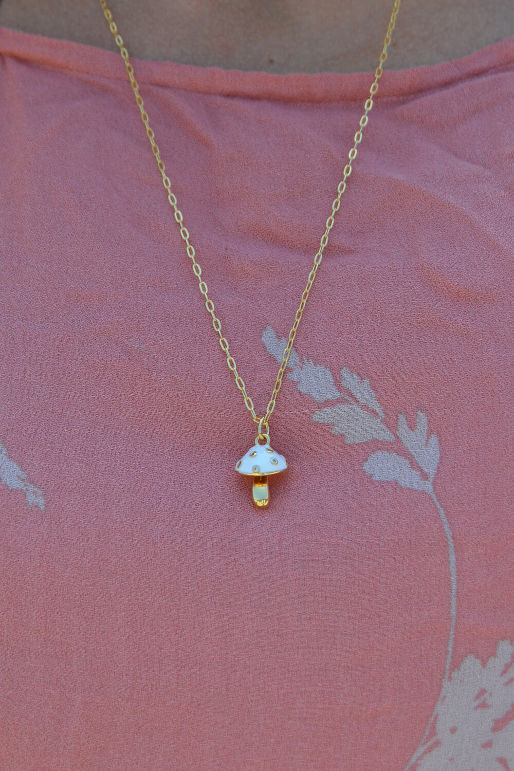 magic mushroom necklace - gold white