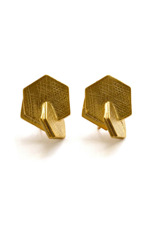 double hex earrings - matte gold