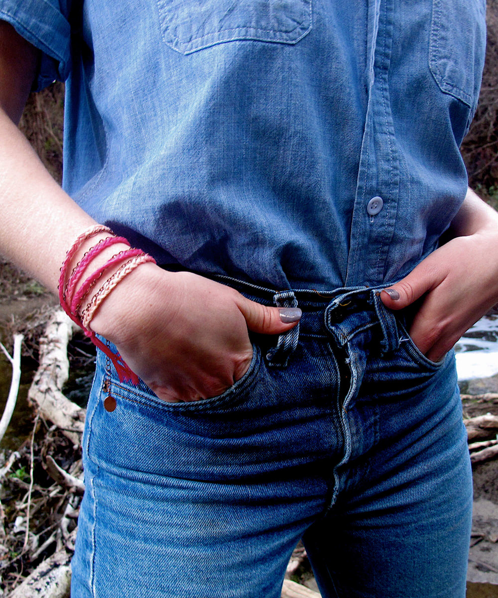 braided wrap bracelet - pink dip dyed