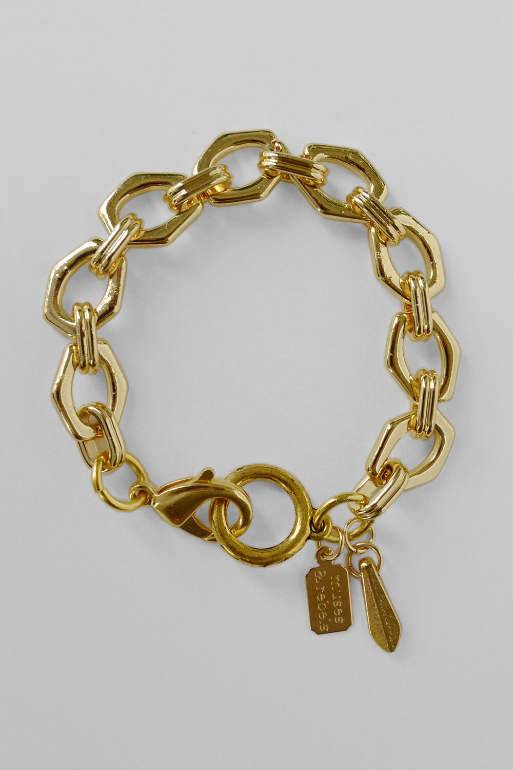 bold hexagon link chain bracelet - gold