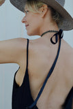 beaded velvet ribbon choker - midnight