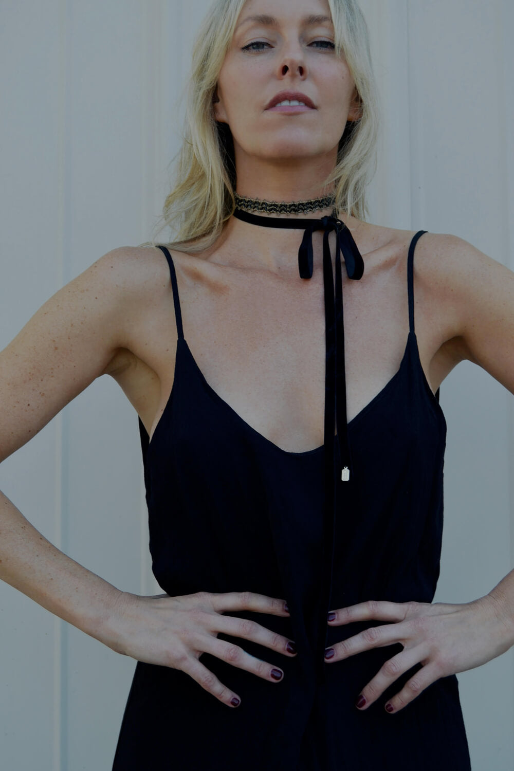 beaded velvet ribbon choker - midnight