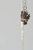 rhinestone crown skull pendant necklace - silver / antique gold