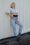 vintage cropped top - white / black stripe - size medium