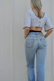 vintage cropped top - white / black stripe - size medium