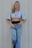 vintage cropped top - white / black stripe - size medium