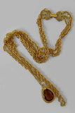 vintage multi gold chain pendant necklace - smokey quartz