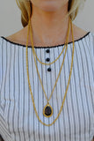 vintage multi gold chain pendant necklace - smokey quartz
