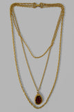 vintage multi gold chain pendant necklace - smokey quartz