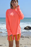 long sleeve crew neck graphic tee - neon pink coral - size small