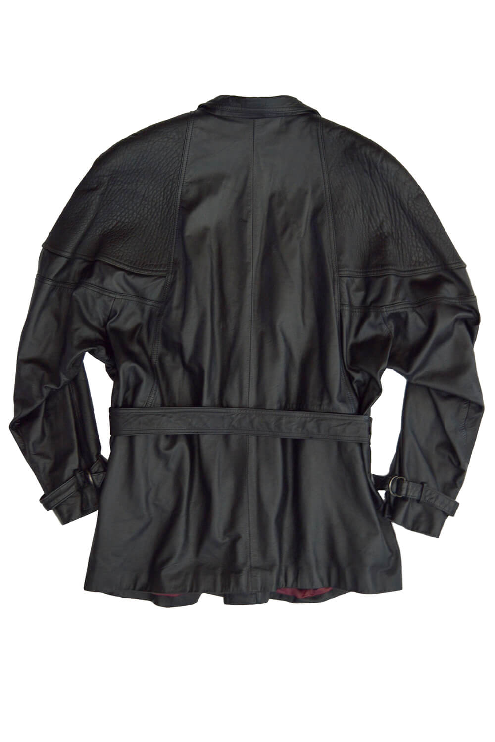 vintage 80's belted leather jacket - black - size extra large