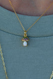 mini mushroom necklace - gold pavé white opal
