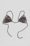 tie front string bra top - retro stripe - size s