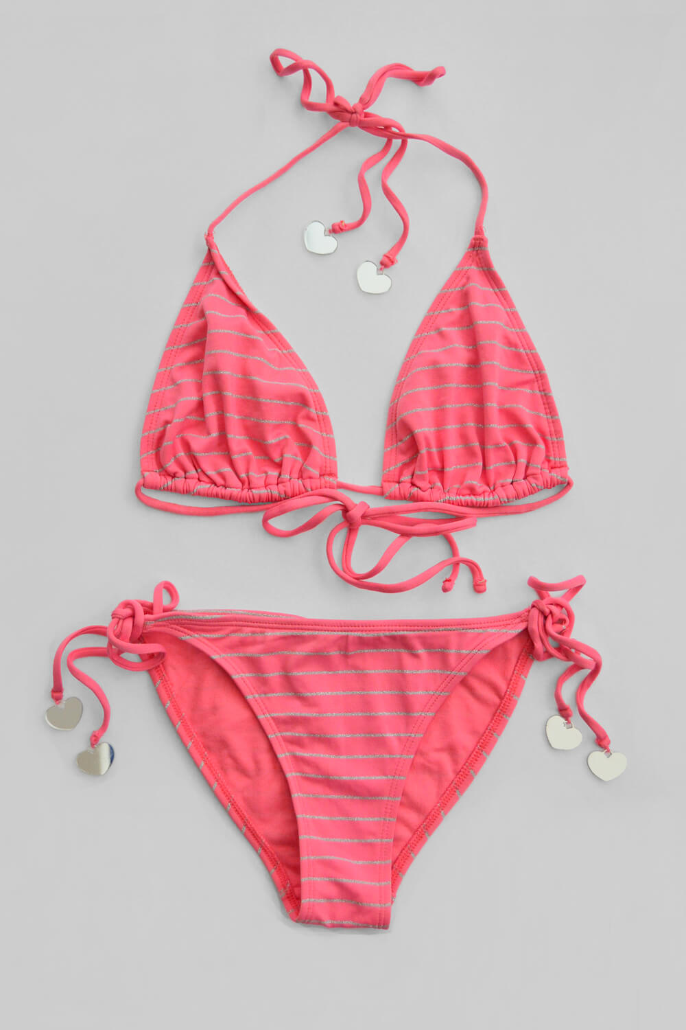 pinkyshake水着spiral merry triangle Triangle String Bikini Set - Pink / Silver Stripe - Size
