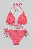 triangle string bikini set - pink / silver stripe - size s-m