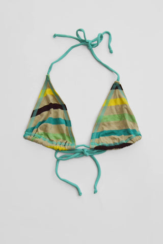 vintage triangle string bikini top - aqua sand stripe - size xs-s