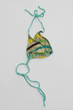 vintage triangle string bikini top - aqua sand stripe - size extra small