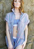 artisan shirt - maroon stripe - men's large