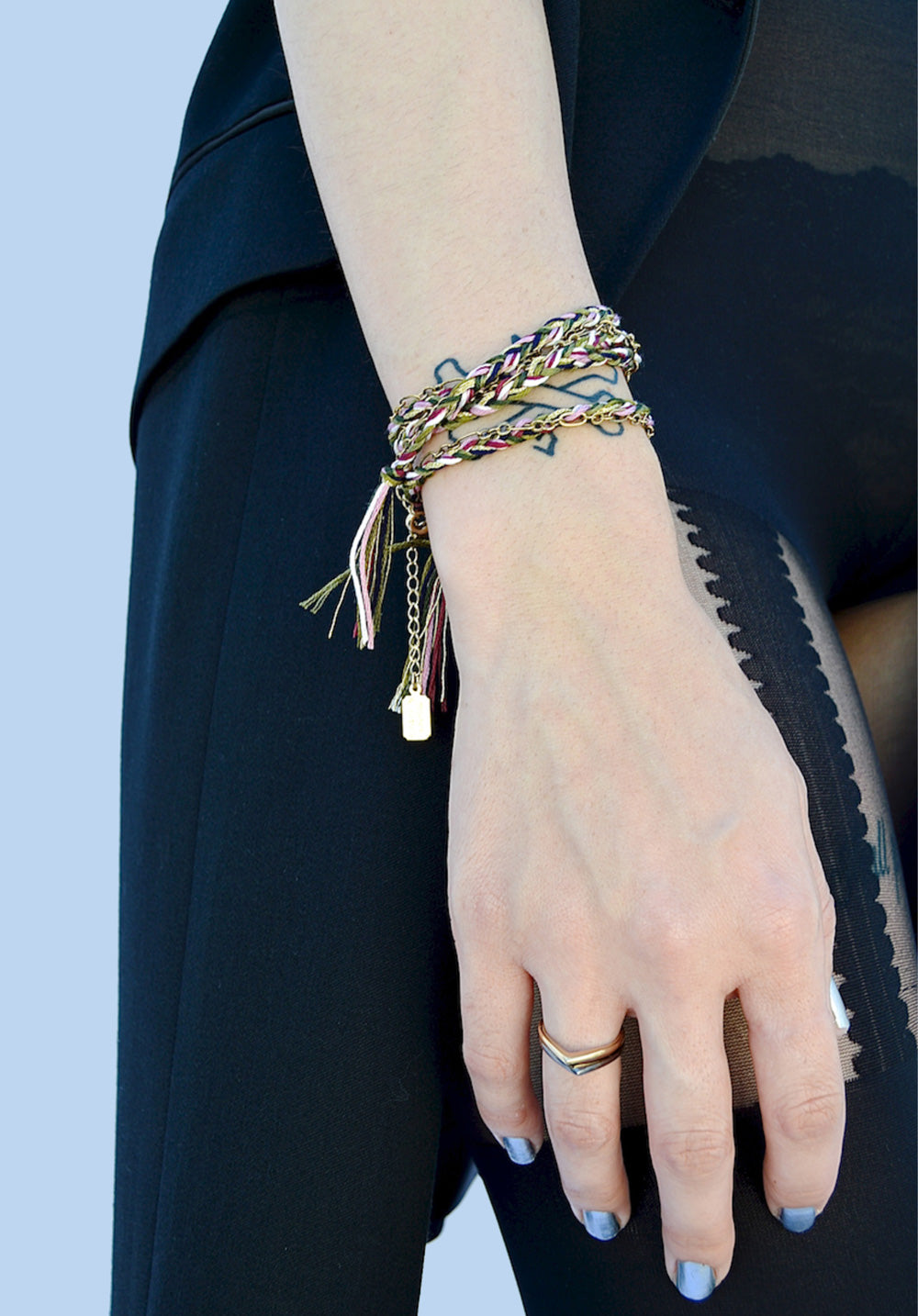 braided wrap bracelet - brass pansy