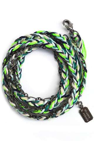 braided wrap bracelet - gunmetal neon wave