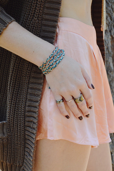 braided wrap bracelet - rose gold teal