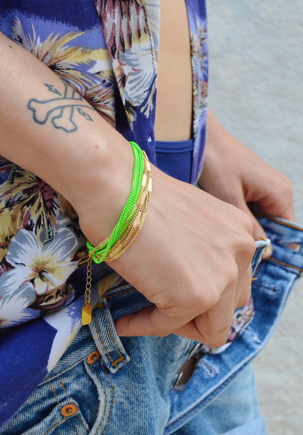 chain bracelet - neon green