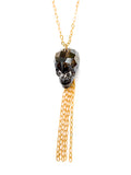 large crystal skull necklace - gold black
