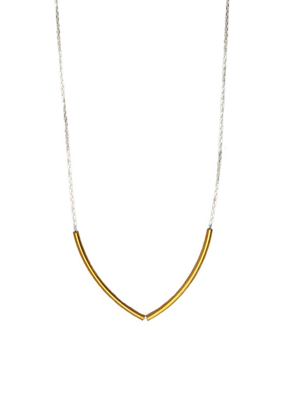 short curved bar necklace - silver & gold