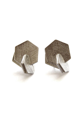 double hex earrings - matte silver