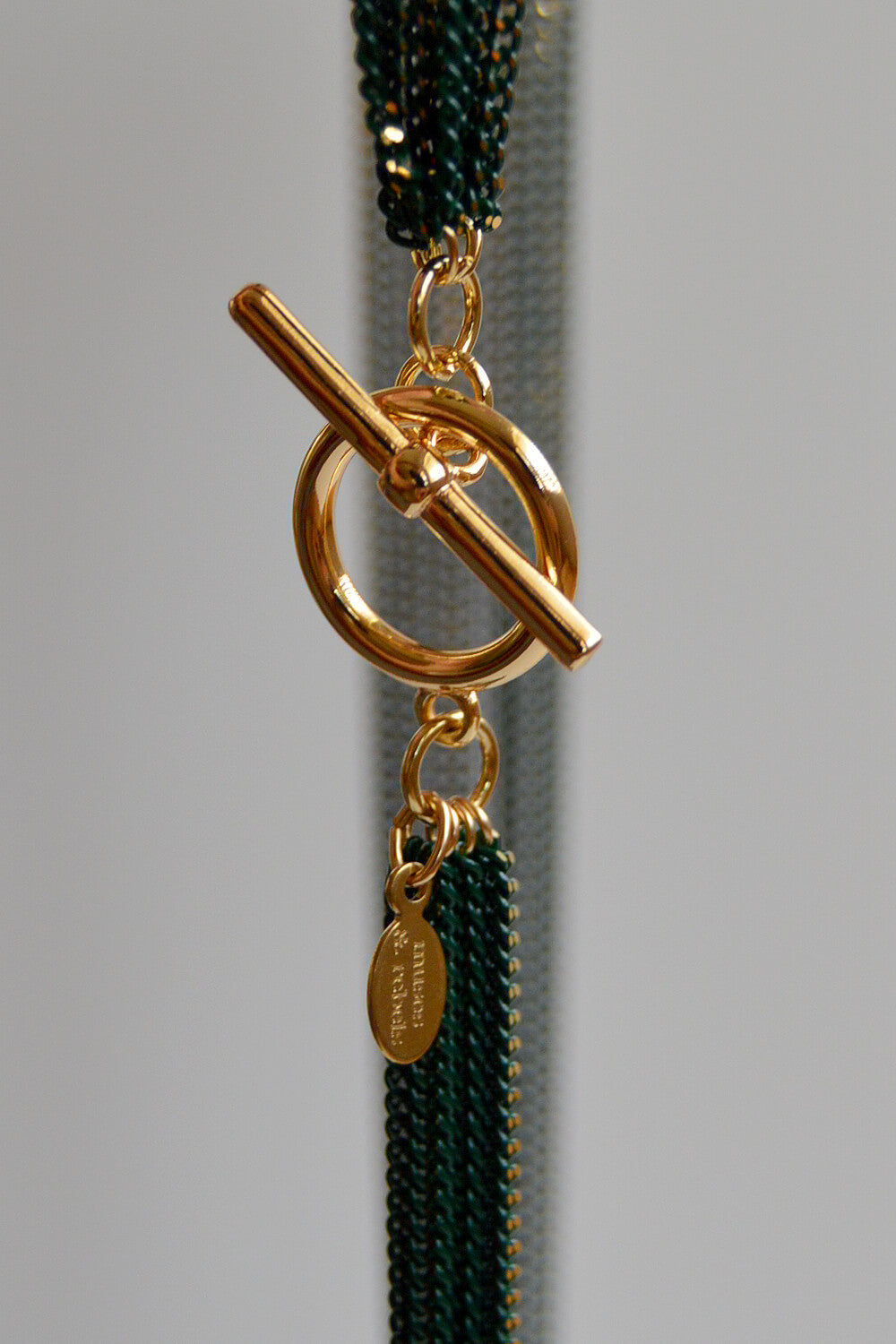 enamel toggle necklace - gold hunter green
