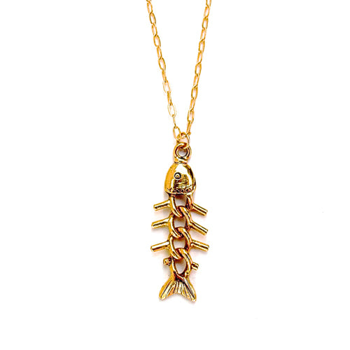 fish skeleton necklace - gold