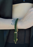 fringe bracelet - gold hunter green