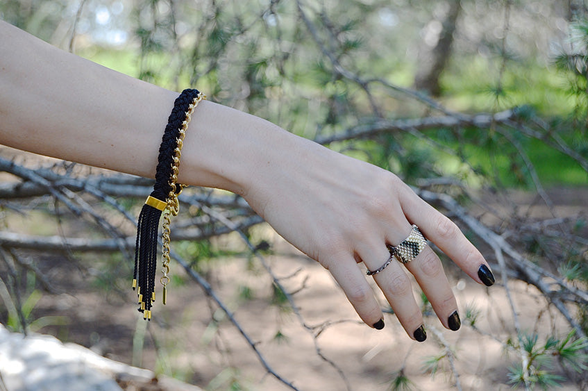 fringe bracelet - gold black