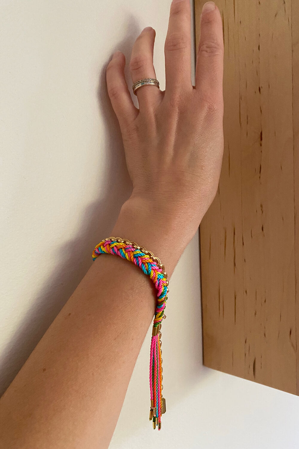 fringe bracelet - gold rainbow ombre