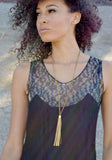 leather tassel necklace - champagne