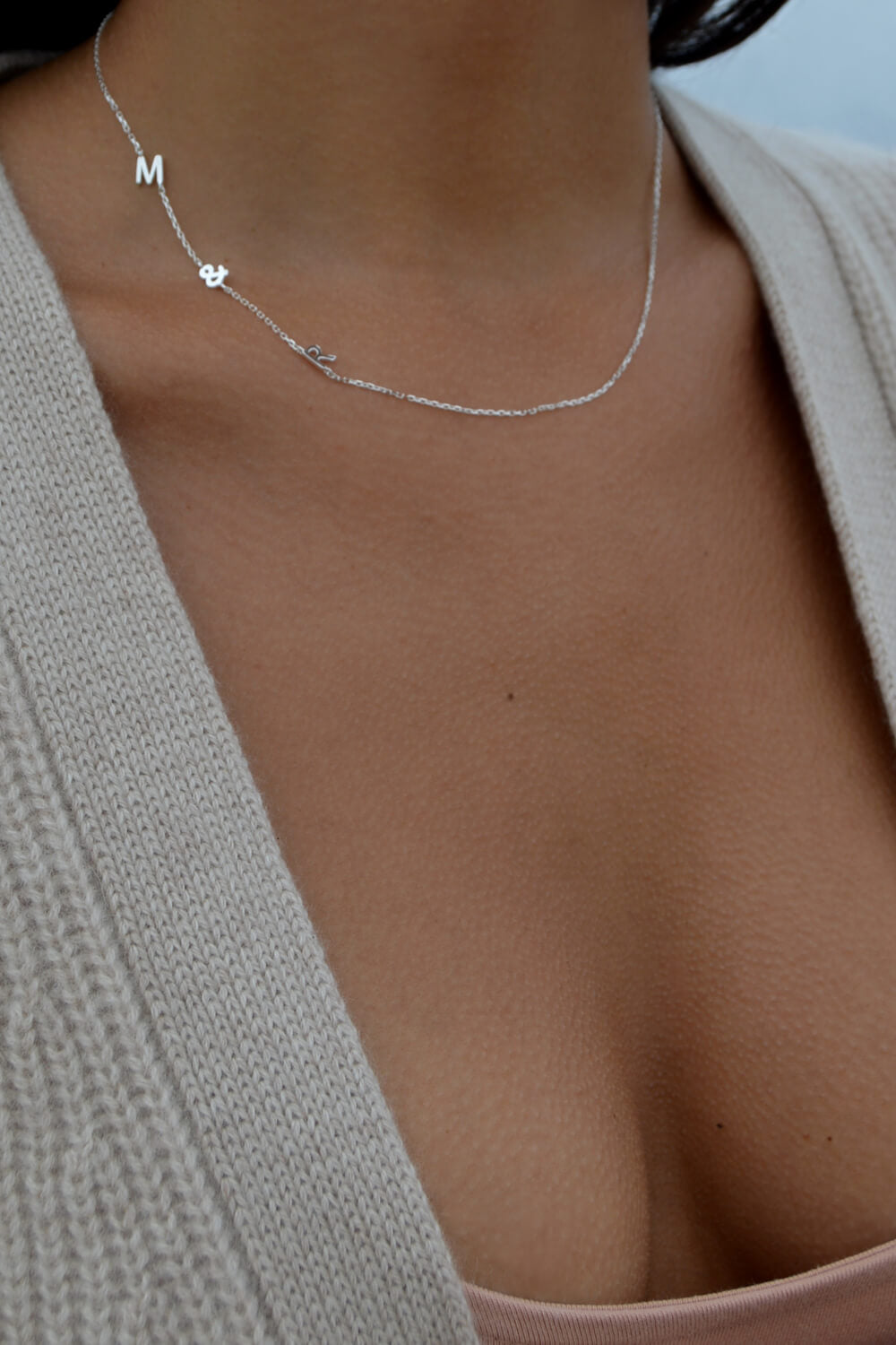 mini vertical initial necklace - silver custom