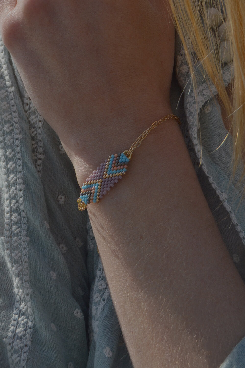 miyuki bead bracelet - gold lavender