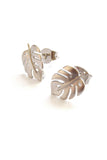 monstera earrings - matte silver