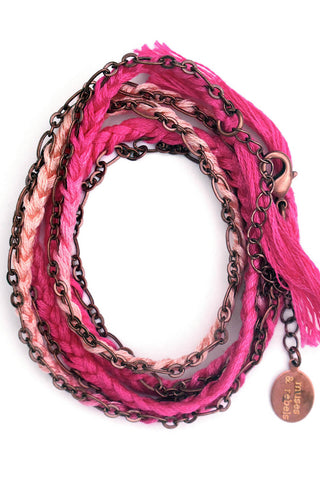 braided wrap bracelet - pink dip dyed