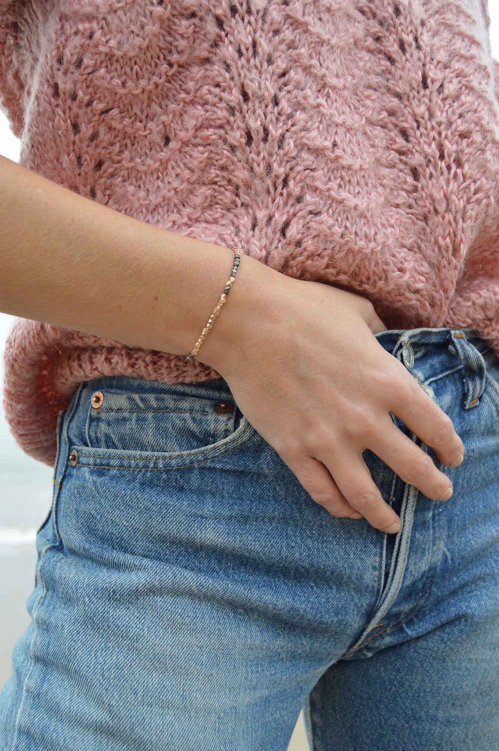 thread bracelet - rose gold gray