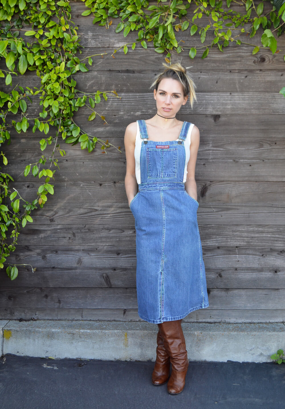 vintage denim overall dress - size small