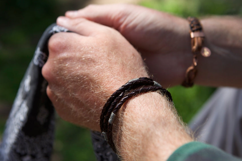 woven leather wrap bracelet - oak